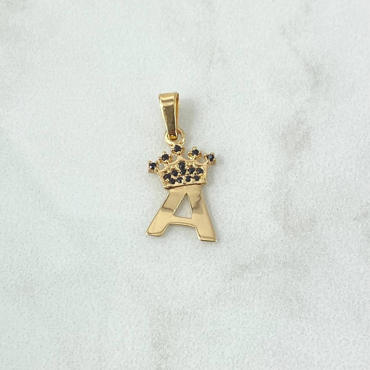 Pendant Letter A Crown 1gr / 2.3cm / Black Zircons 18K Yellow Gold