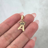 Pendant Letter A Crown 1gr / 2.3cm / Black Zircons 18K Yellow Gold