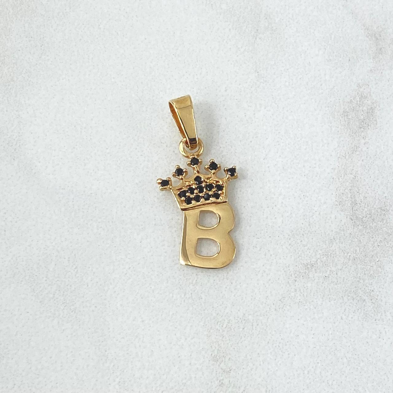 Pendant B Crown 0.9gr / 2.3cm / Black Zircons 18K Yellow Gold