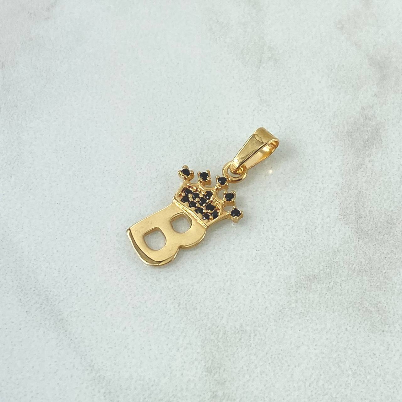 Pendant B Crown 0.9gr / 2.3cm / Black Zircons 18K Yellow Gold