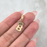 Pendant B Crown 0.9gr / 2.3cm / Black Zircons 18K Yellow Gold