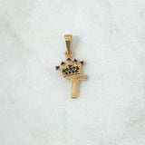 Pendant Letter T Crown 0.85gr / 2.3cm / Black Zircons 18K Yellow Gold