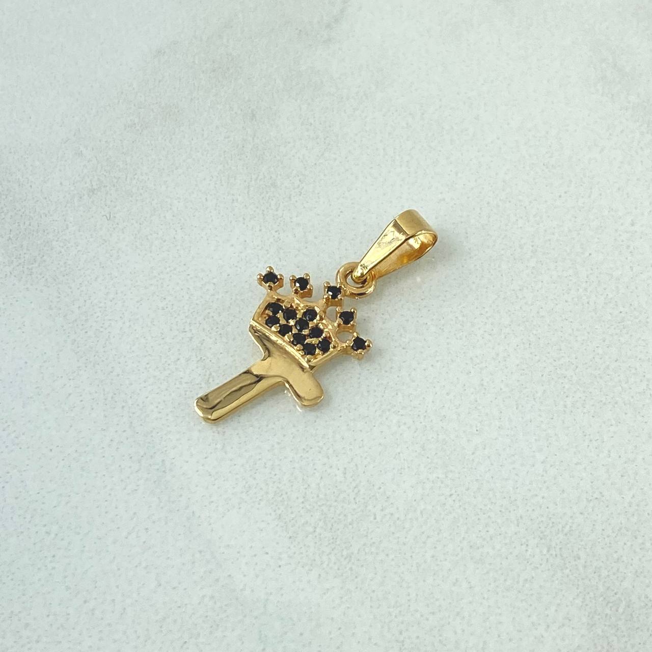 Pendant Letter T Crown 0.85gr / 2.3cm / Black Zircons 18K Yellow Gold