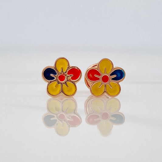 Stud Earrings Flower Tricolor 0.7 g / in / 7.5 mm Rose Gold 18K