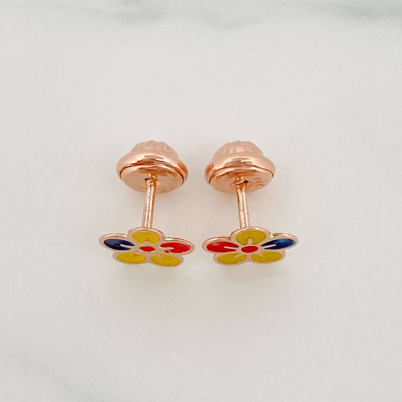 Stud Earrings Flower Tricolor 0.7 g / in / 7.5 mm Rose Gold 18K