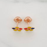 Stud Earrings Flower Tricolor 0.7 g / in / 7.5 mm Rose Gold 18K