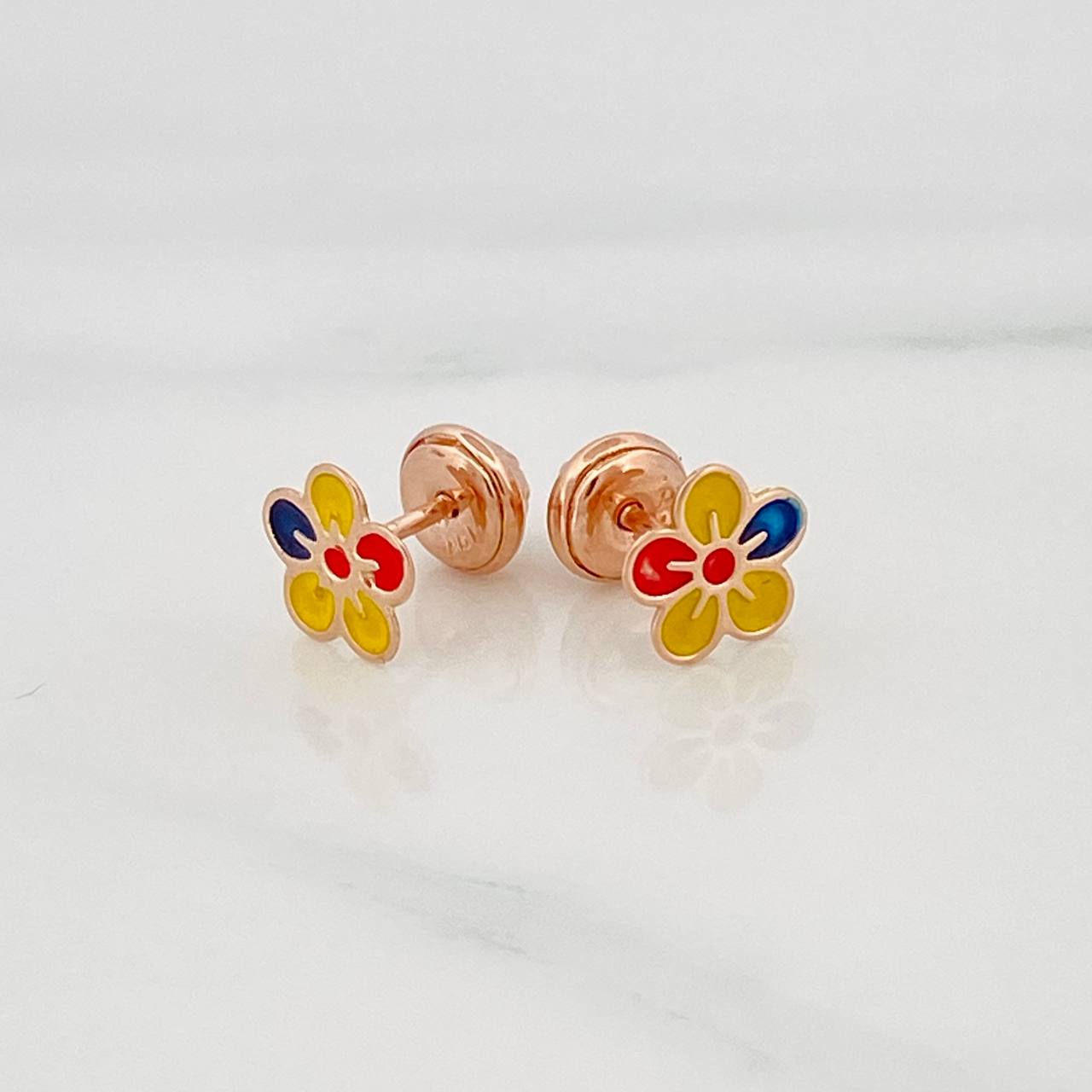 Stud Earrings Flower Tricolor 0.7 g / in / 7.5 mm Rose Gold 18K