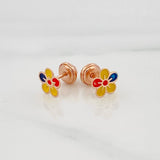 Stud Earrings Flower Tricolor 0.7 g / in / 7.5 mm Rose Gold 18K