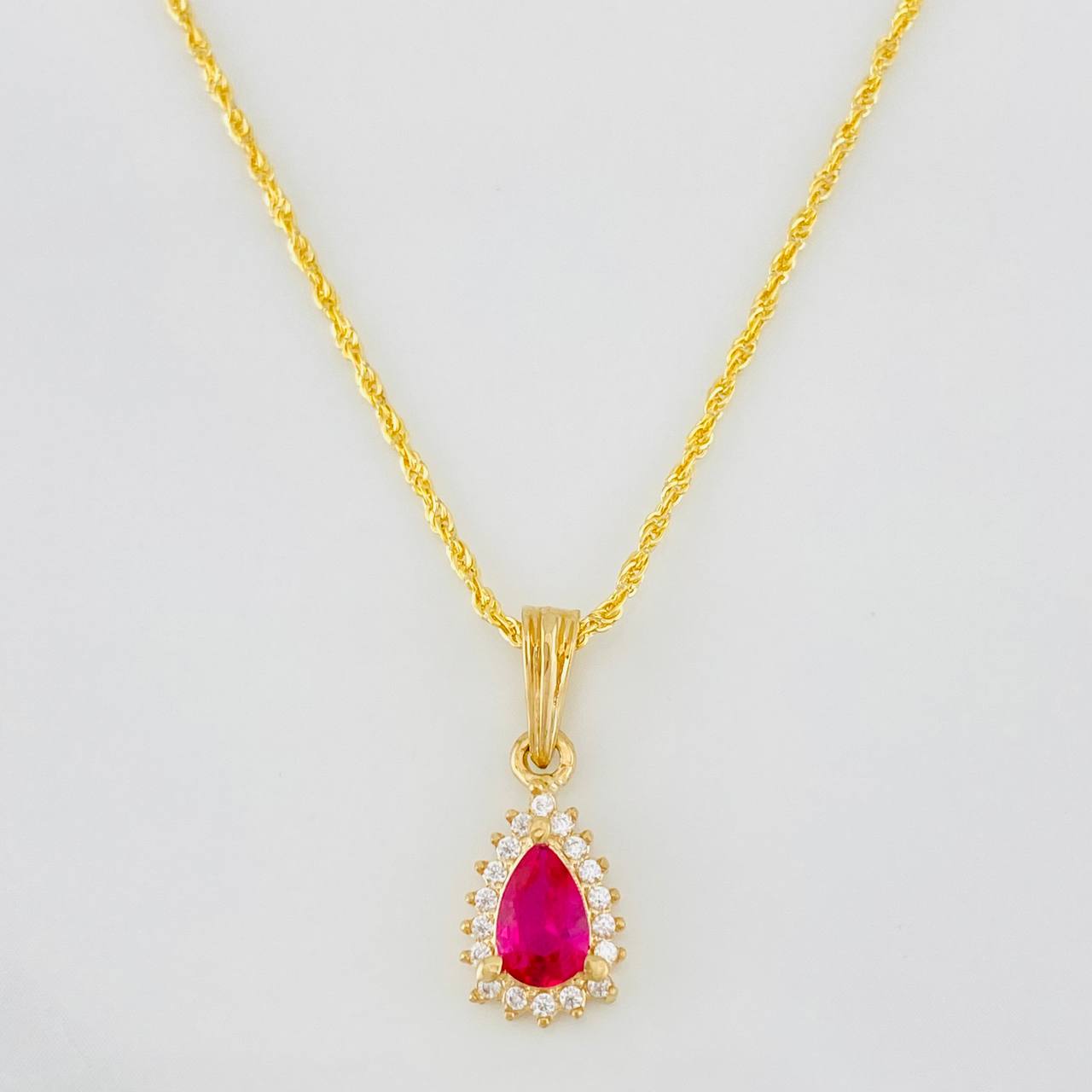 Set Cadena Lazo + Dije Halo Lagrima / 2.15g / 20 in Oro Amarillo 18K