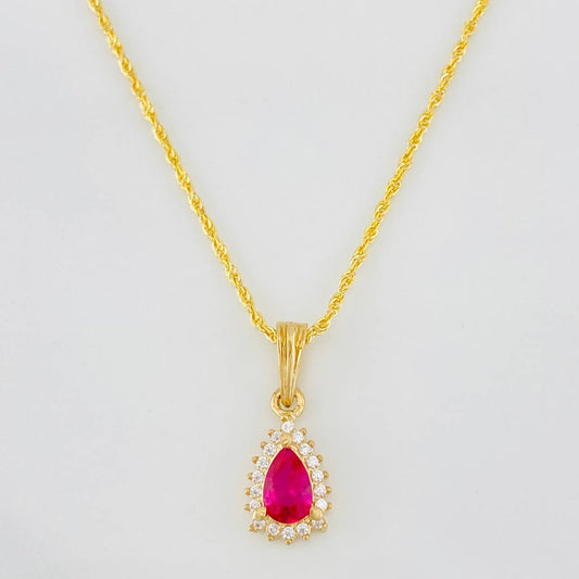Rope Chain Set + Tear Drop Halo Pendant / 2.05g / 18 in Yellow Gold 18K