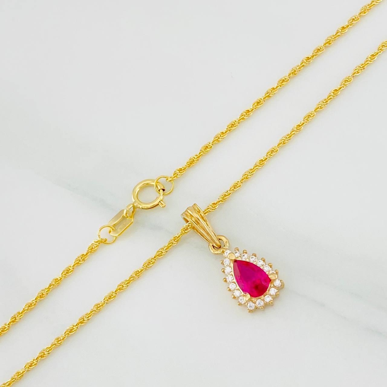 Rope Chain Set + Tear Drop Halo Pendant / 2.05g / 18 in Yellow Gold 18K