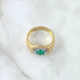 Anillo Marco Circular 7.35gr / T10 1/2 / Esmeraldas 46pts Diamantes 16pts Dos  Oros Amarillo Blanco 18K (Joya)