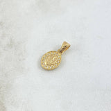 Dije Virgen Milagrosa Doble Marco Ovalo 0.8gr / 1.7cm / Circones Blancos Cargador Liso Oro Amarillo 18K