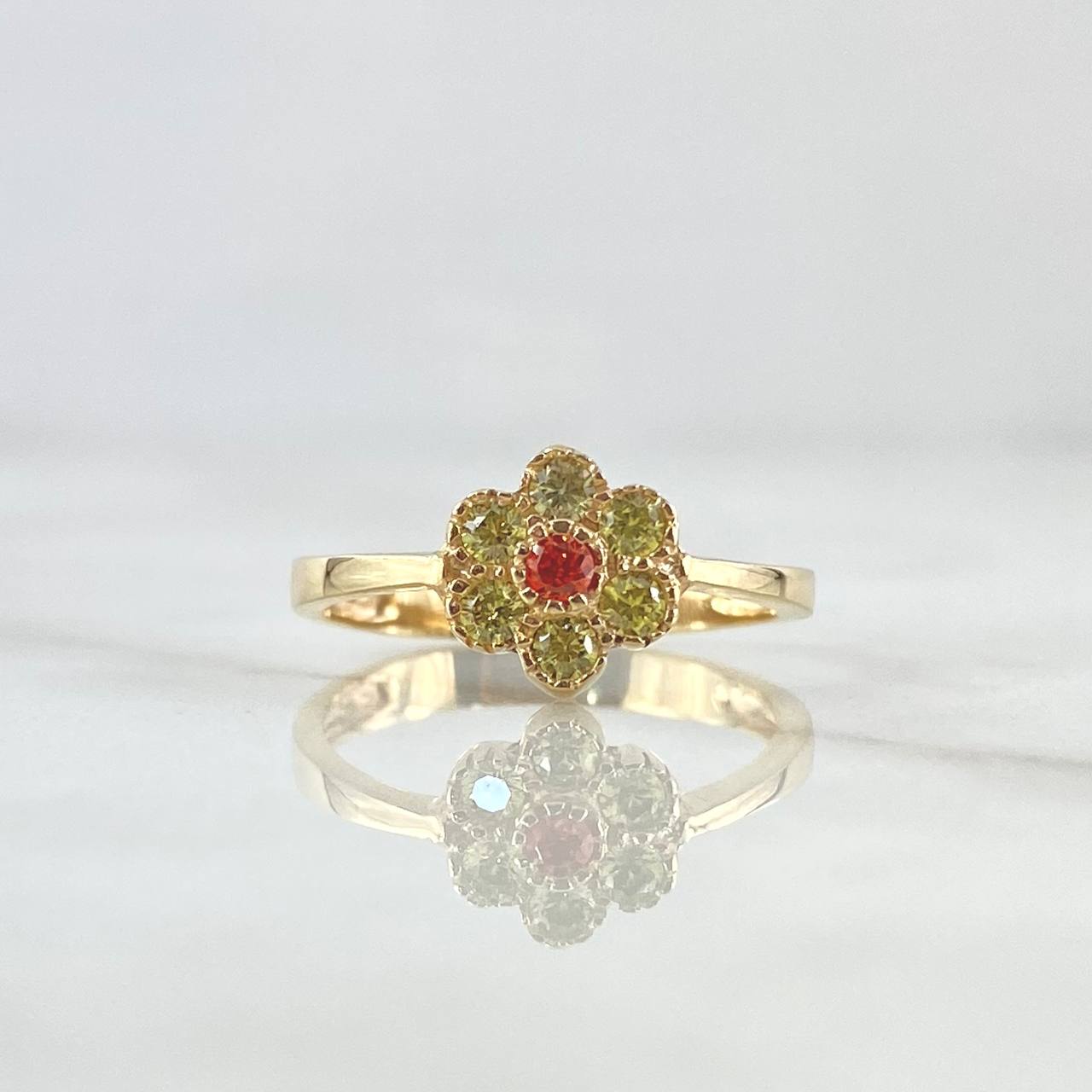 Flower Ring 2.2gr / Size 6 1/2 / Yellow Zircons - Orange 18K Yellow Gold ©
