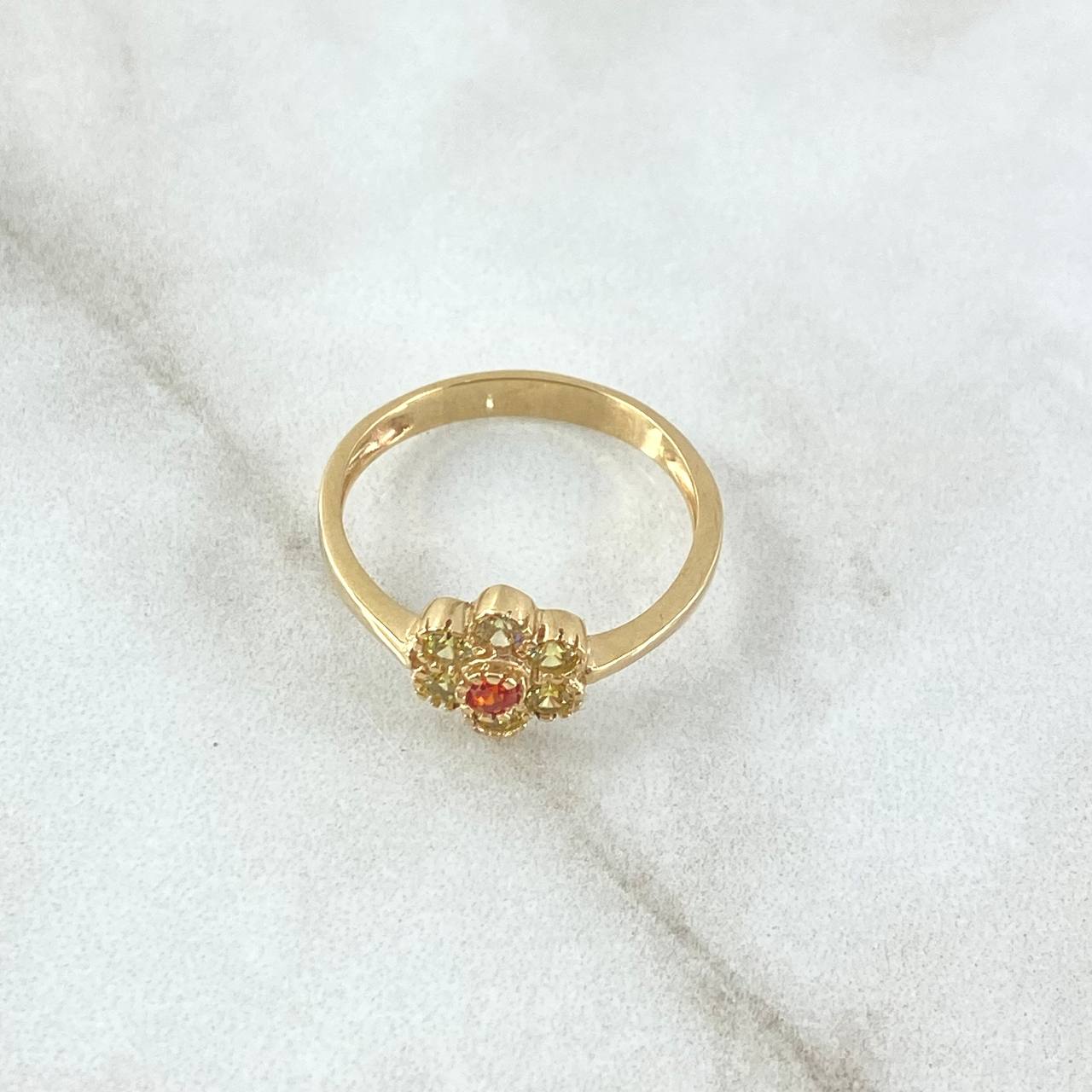 Flower Ring 2.2gr / Size 6 1/2 / Yellow Zircons - Orange 18K Yellow Gold ©