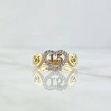 Triple Heart Ring Quinces 2.8gr / Size 6 1/4 / White Zircons - 18K Yellow Gold Green ©