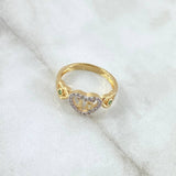 Triple Heart Ring Quinces 2.8gr / Size 6 1/4 / White Zircons - 18K Yellow Gold Green ©
