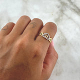 Triple Heart Ring Quinces 2.8gr / Size 6 1/4 / White Zircons - 18K Yellow Gold Green ©