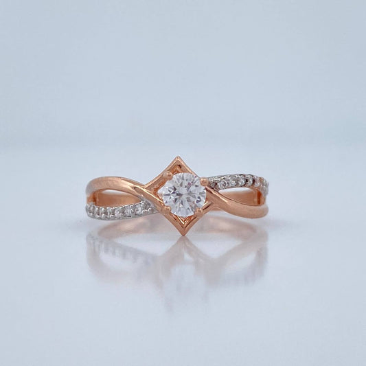 Anillo Solitario Lineas Cruzadas 2gr / T5 1/2 / Dos Oros Blanco Rosa 18K %