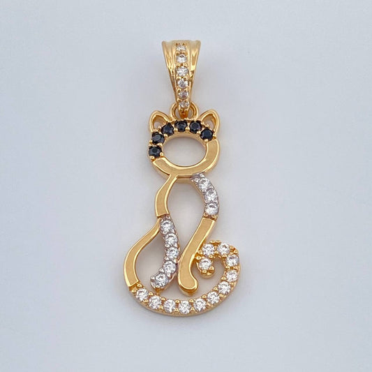 Dije Silueta Gato 1.75gr / 1 in / Dos Oros Amarillo Blanco 18K %