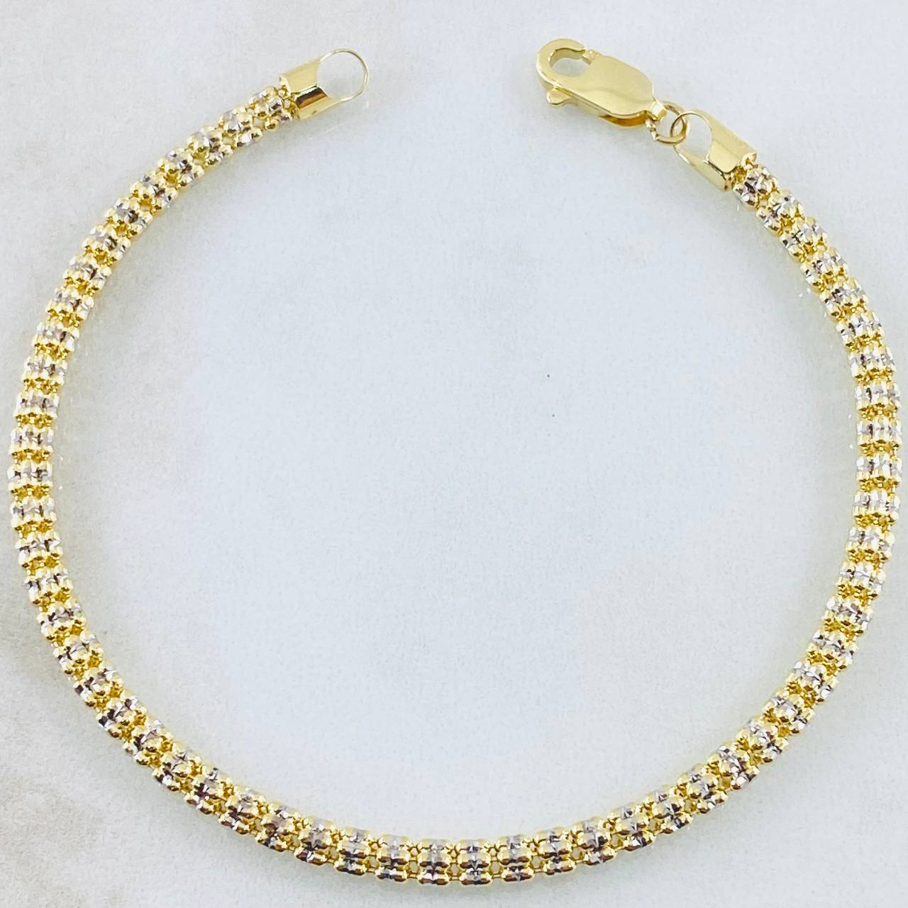 Pulso Ice 6.55gr / 7 1/2 in / Dos Oros Amarillo Blanco 14K Italy ©