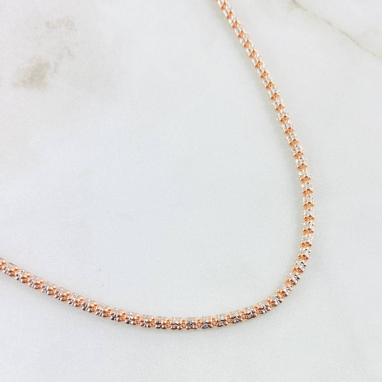 Cadena Ice 12.8gr / 23 1/2 in / Dos Oros Blanco Rosa 14K Italy