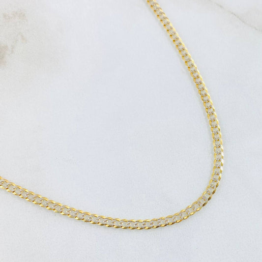 Cadena Cubana 6.25gr / 23 1/2 in / 3mm Dos Oros Amarillo Blanco +3 18K