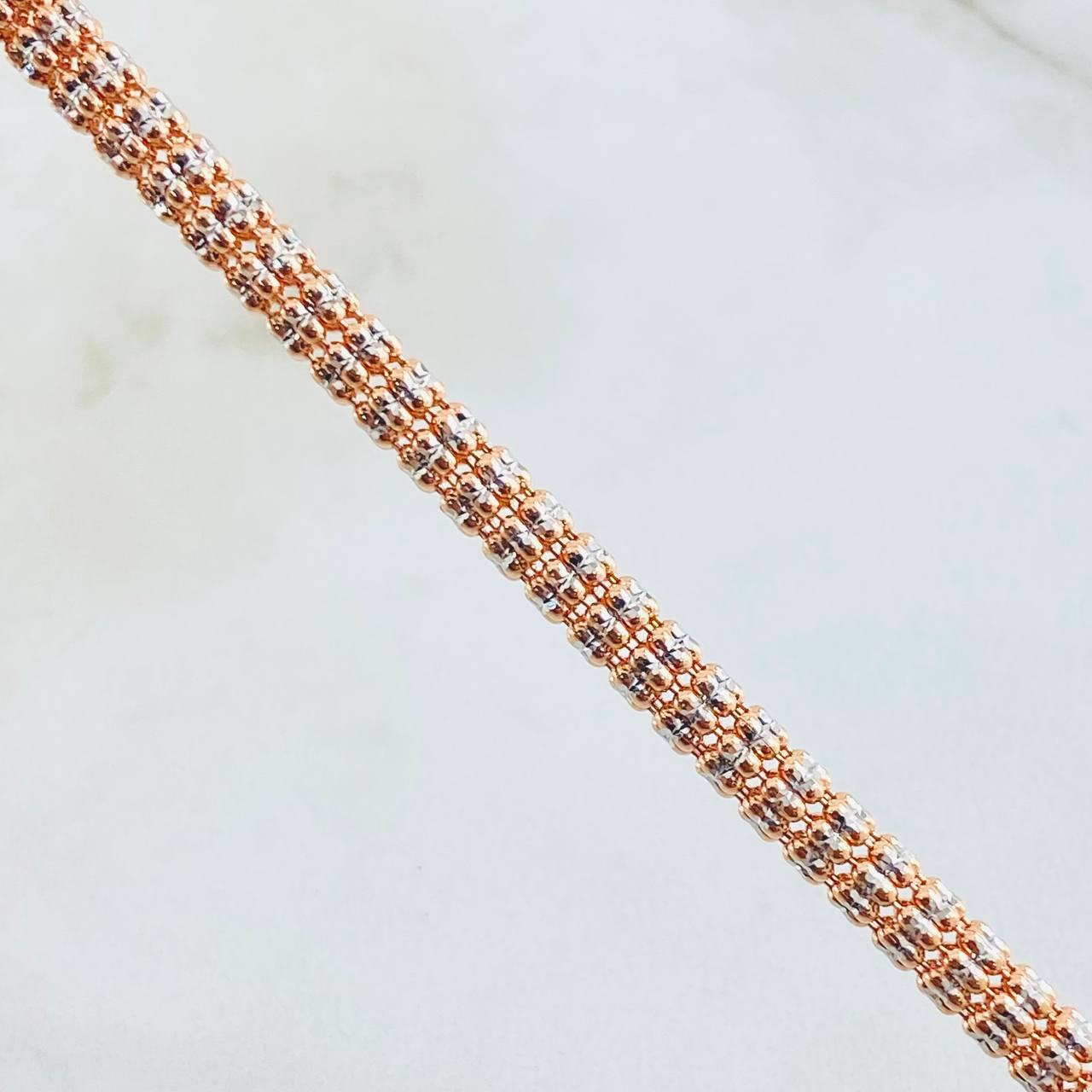 Cadena Ice 34.5gr / 25 1/2 in / Dos Oros Blanco Rosa 14K Italy ©