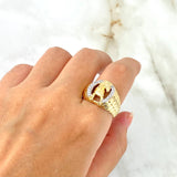 Horse Ring 10gr / T9 3/4 / Graduated White Zircons Two Yellow and White Golds