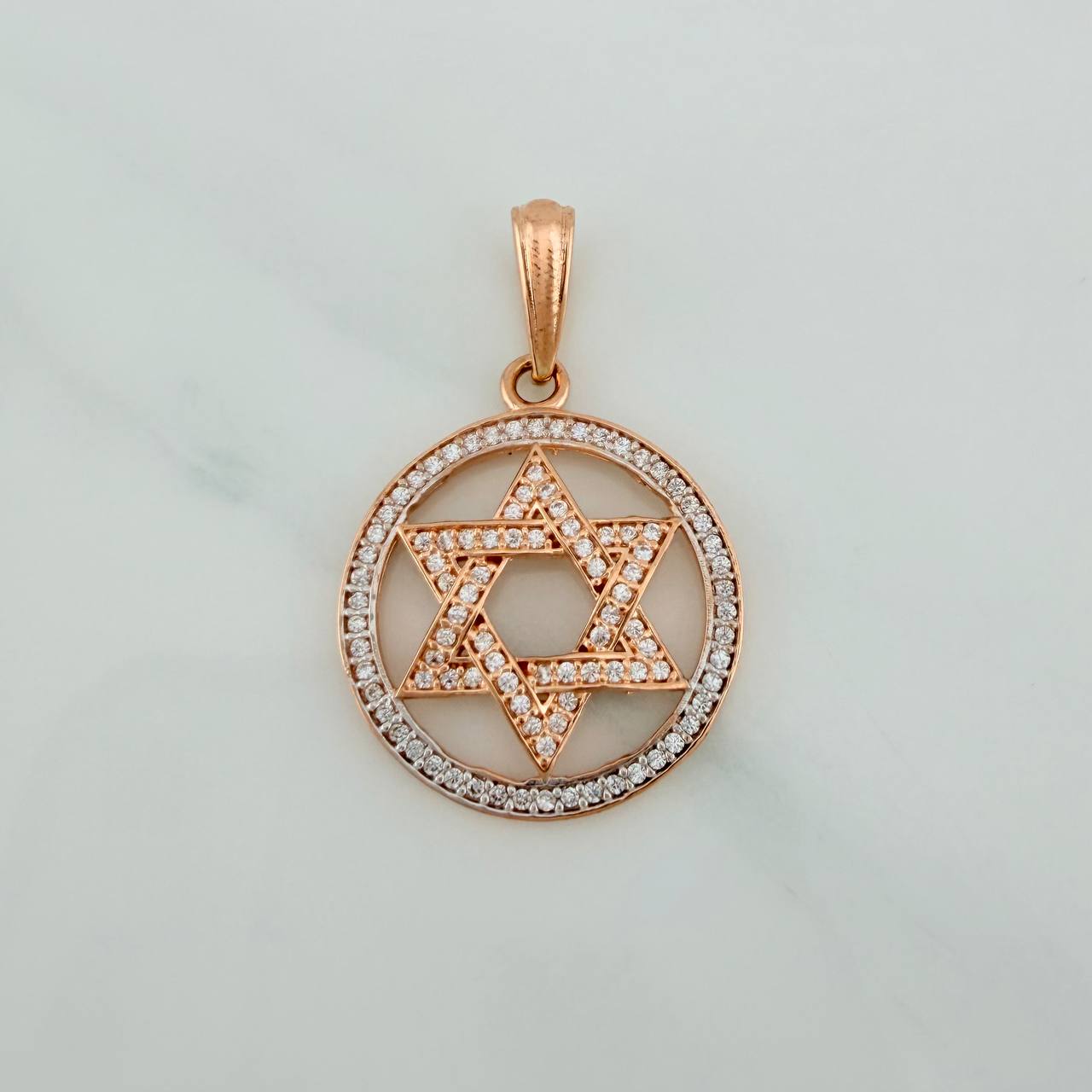 Dije Estrella De David 3.5gr / 1 1/4 in / Dos Oros Blanco Rosa 18K $