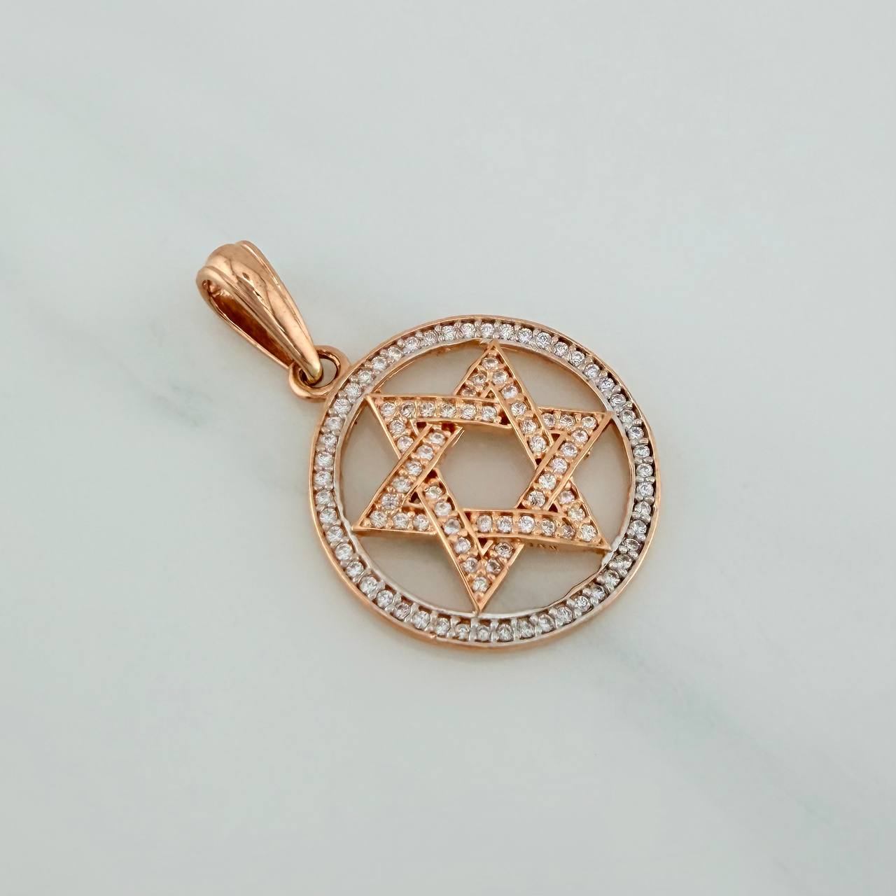 Dije Estrella De David 3.5gr / 1 1/4 in / Dos Oros Blanco Rosa 18K $
