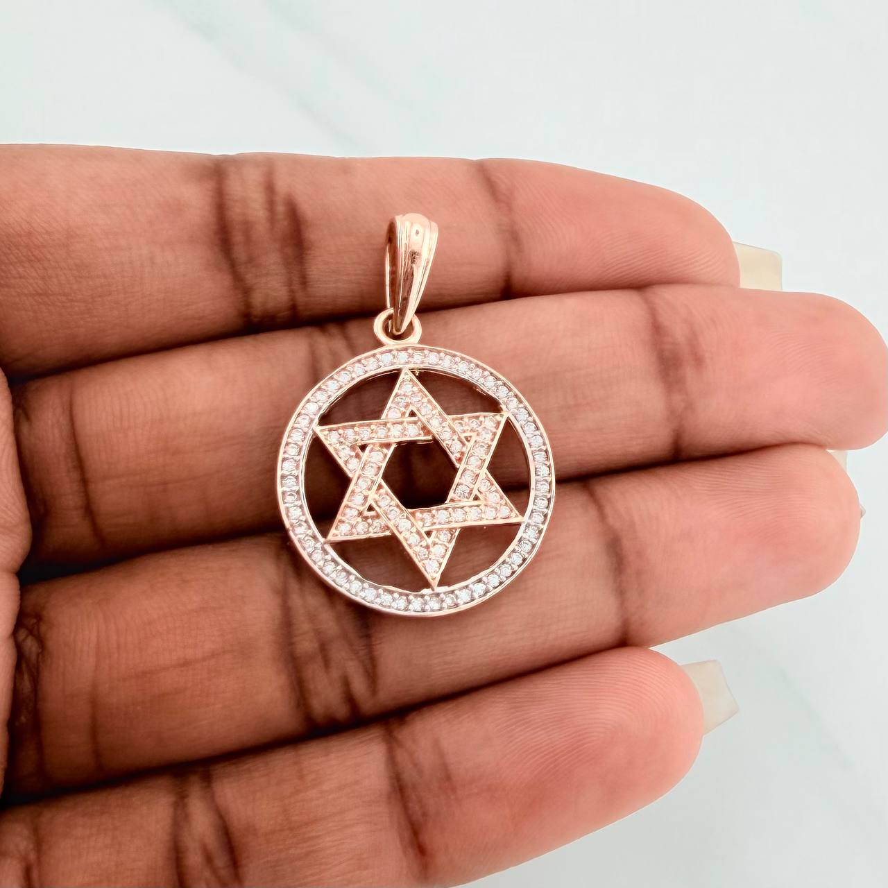 Dije Estrella De David 3.5gr / 1 1/4 in / Dos Oros Blanco Rosa 18K $