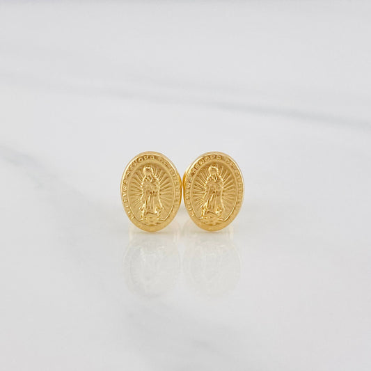 Stud Earrings Virgen Guadalupe 0.7 g / in / 8.2 mm Yellow Gold 18K