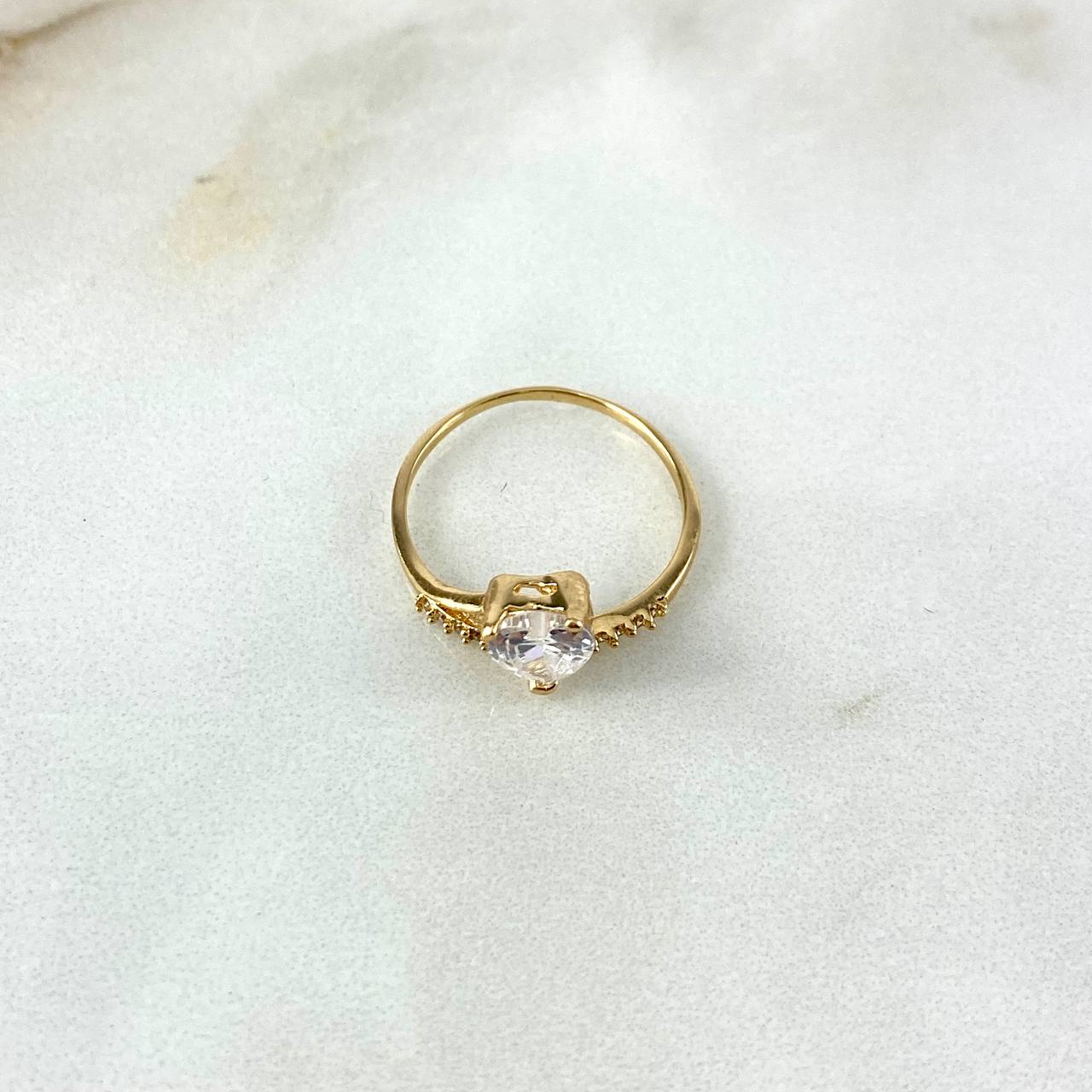 Solitaire Ring Heart Line 1.65gr / Size 6 1/2 / White Zircons Yellow Gold