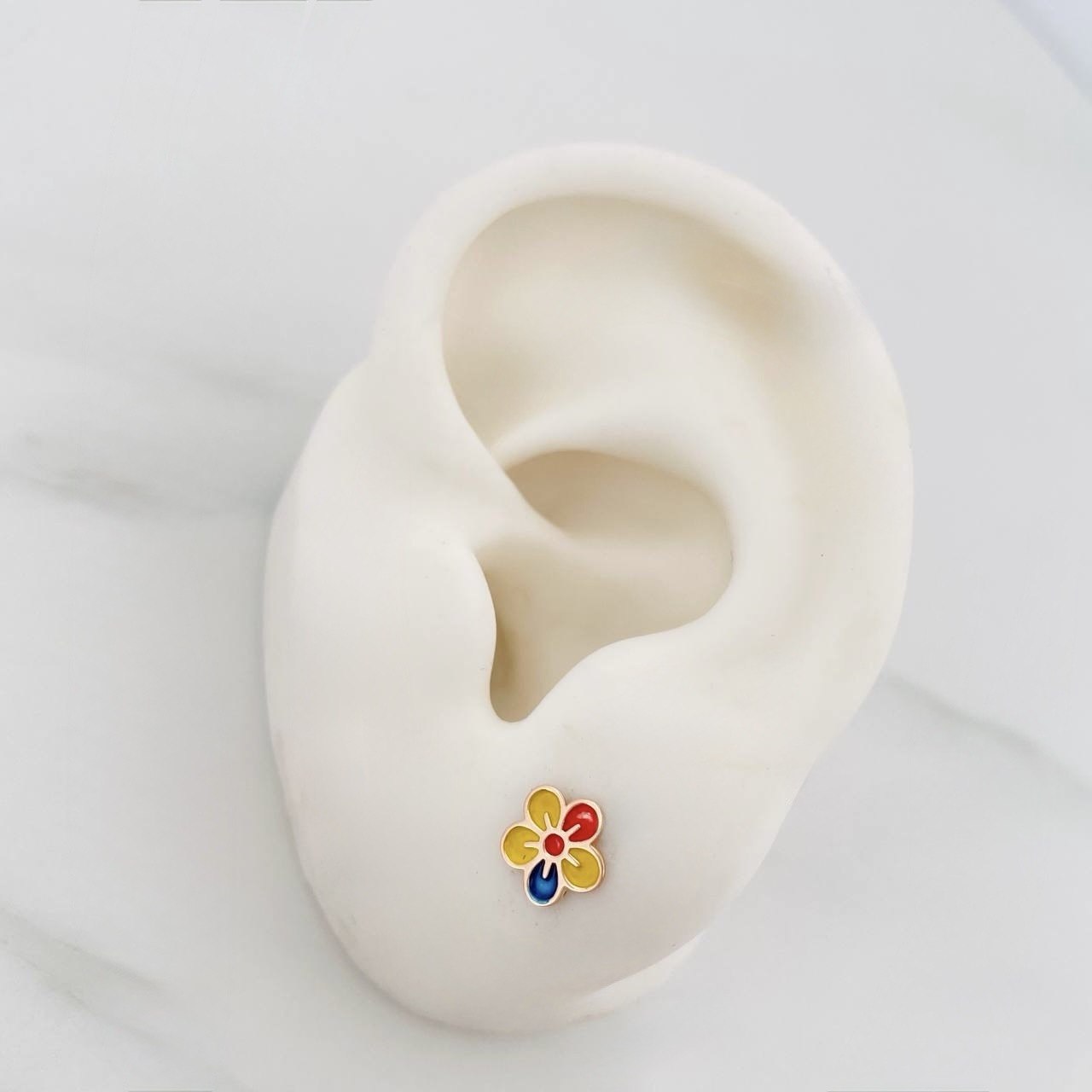 Stud Earrings Flower Tricolor 0.7 g / in / 7.5 mm Rose Gold 18K
