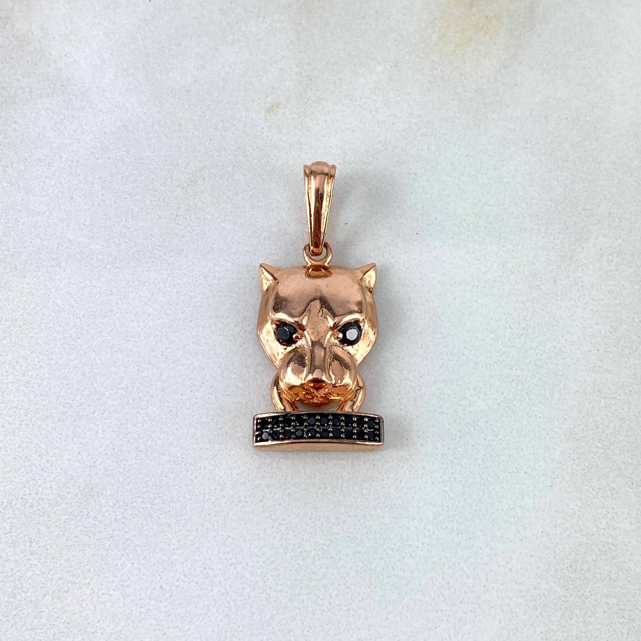 Pendant Panther Face 4.9gr / 3cm / Black Zircons Rose Gold