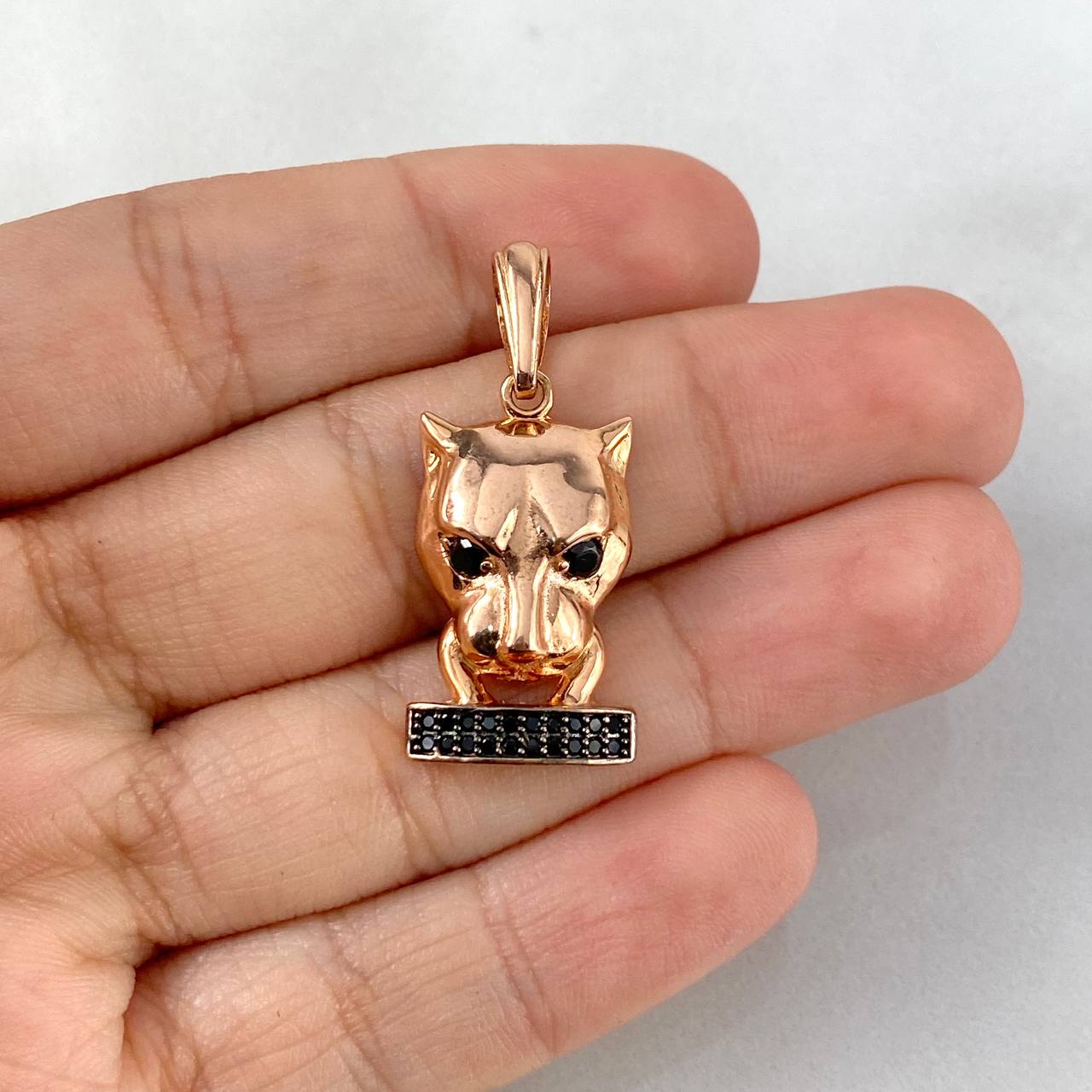 Pendant Panther Face 4.9gr / 3cm / Black Zircons Rose Gold