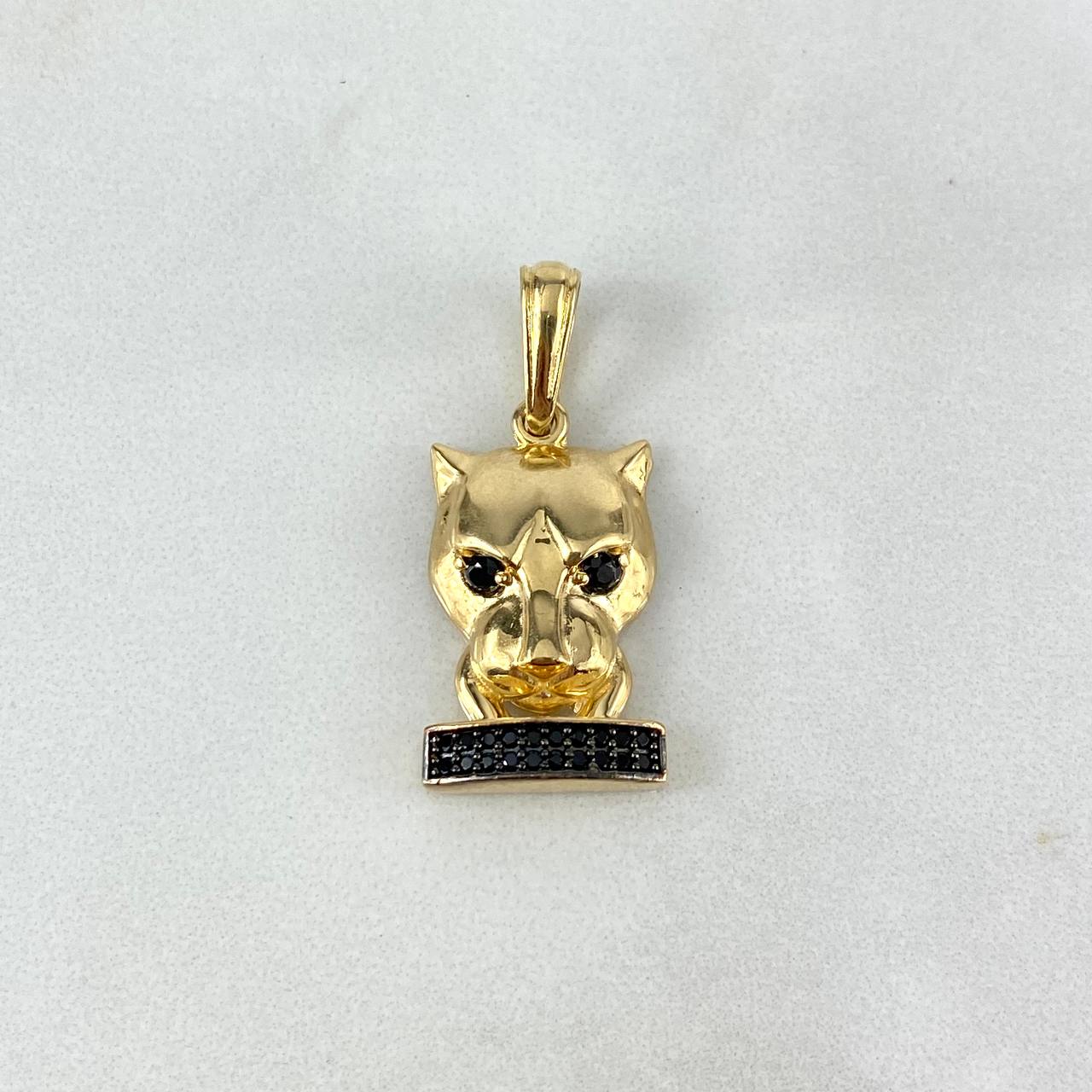 Pendant Panther Face 5.45gr / 3cm / Black Zircons Yellow Gold