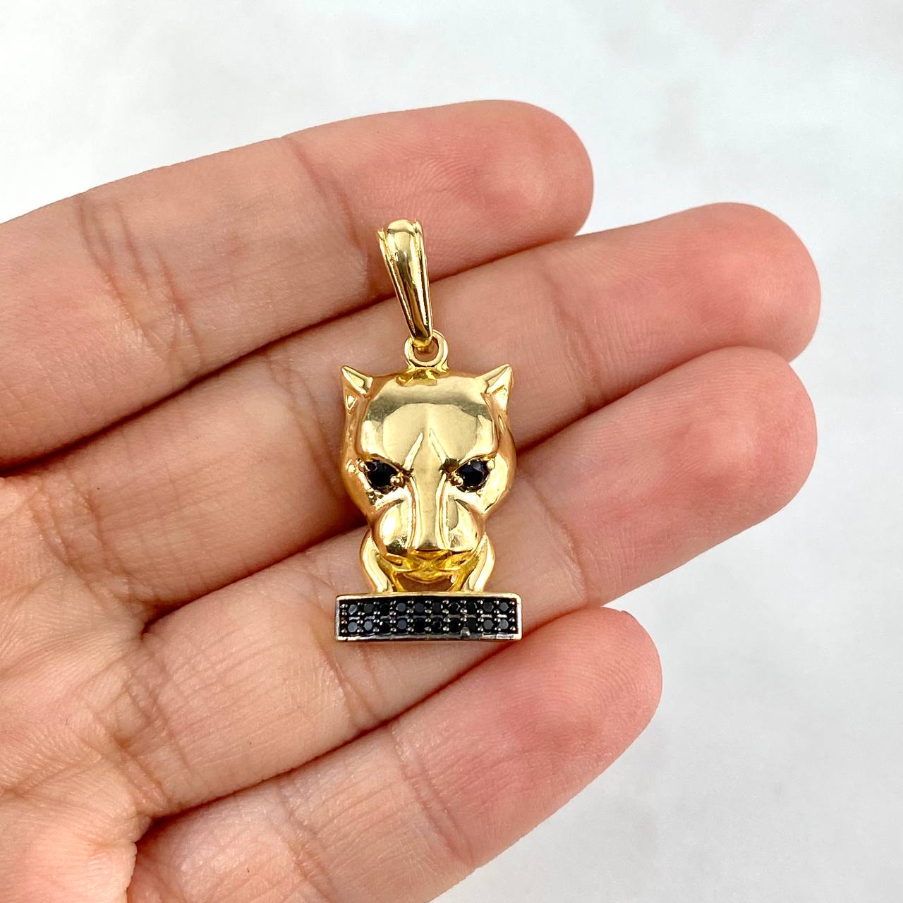 Pendant Panther Face 5.45gr / 3cm / Black Zircons Yellow Gold
