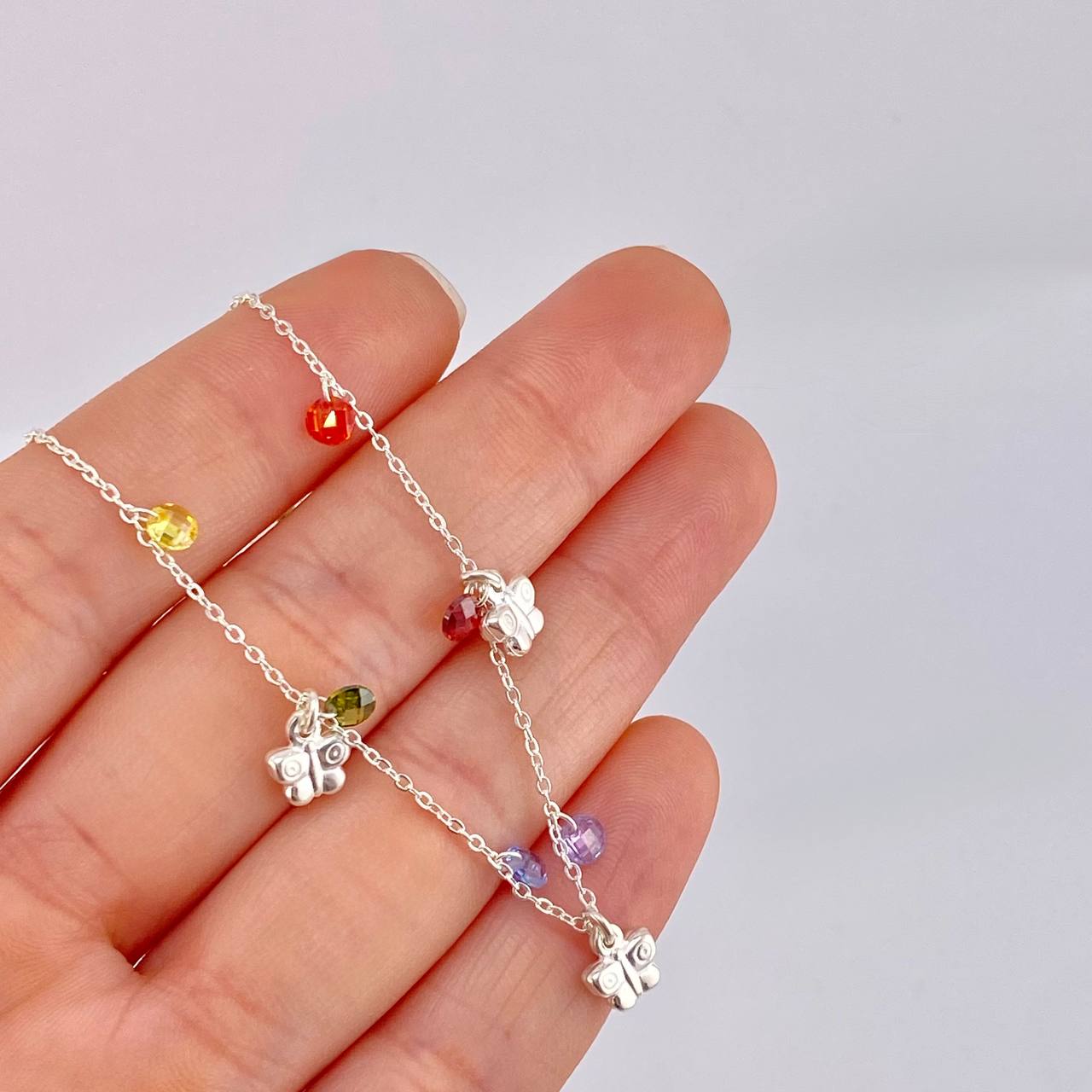 Tobillera Mariposas Colgantes 3.55g / 10 1/4 in / 1.2mm Plata 925