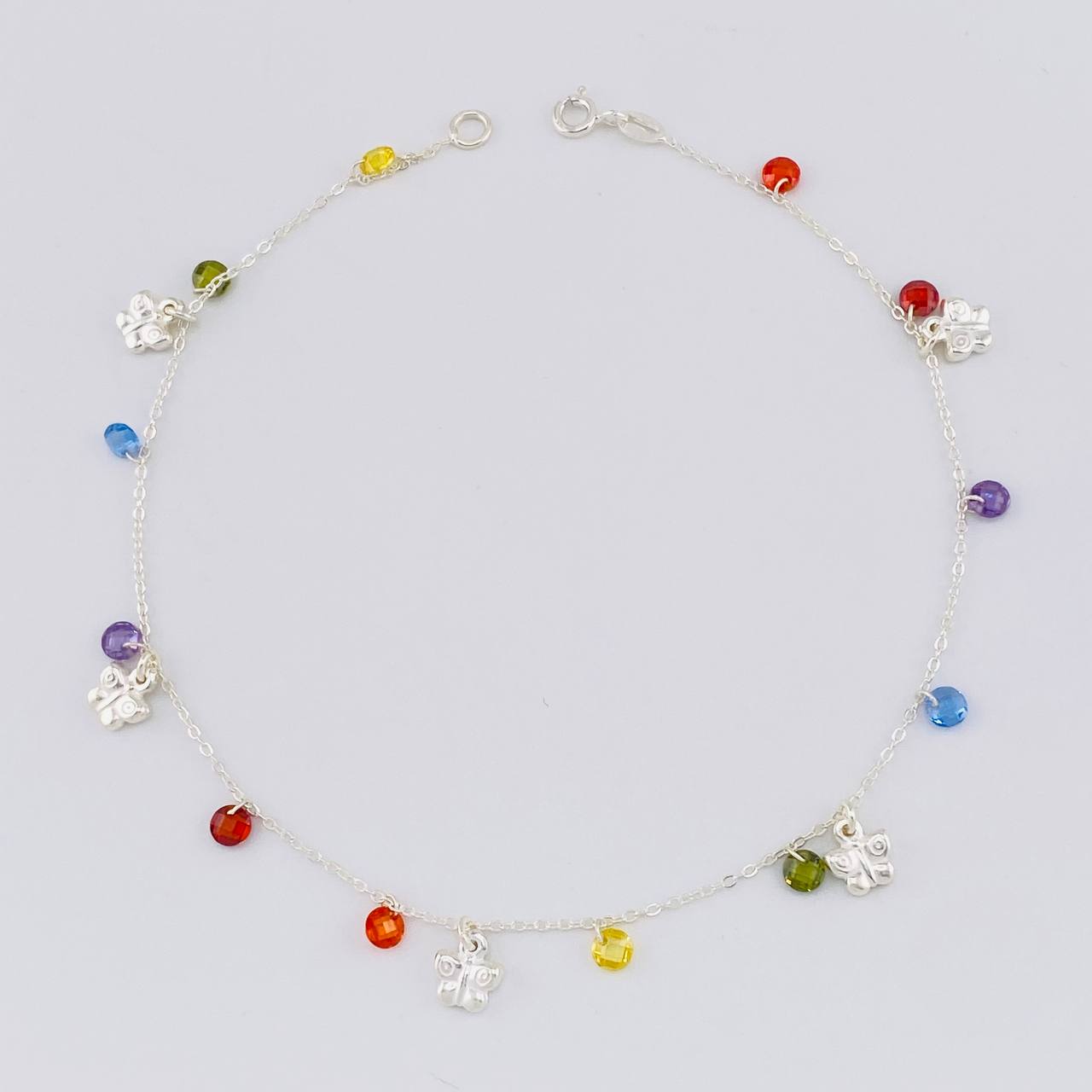 Anklet with Hanging Butterflies 3.55g / 10 1/2 in / 1.2mm Silver 925