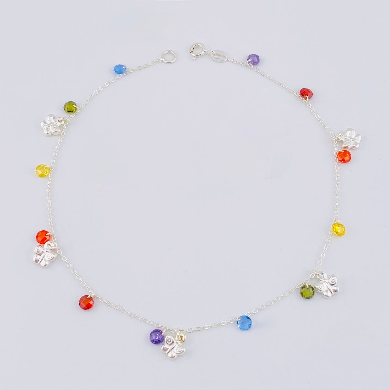 Anklet with Hanging Butterflies 3.55g / 10 1/2 in / 1.2mm Silver 925