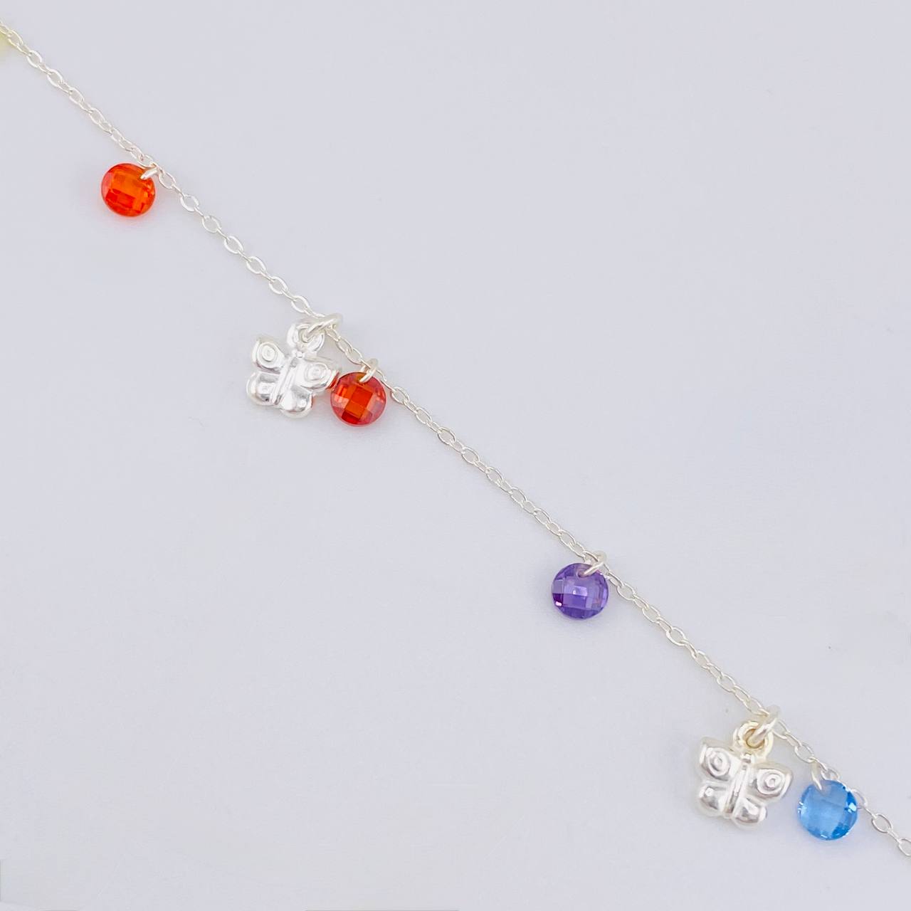 Anklet with Hanging Butterflies 3.55g / 10 1/2 in / 1.2mm Silver 925