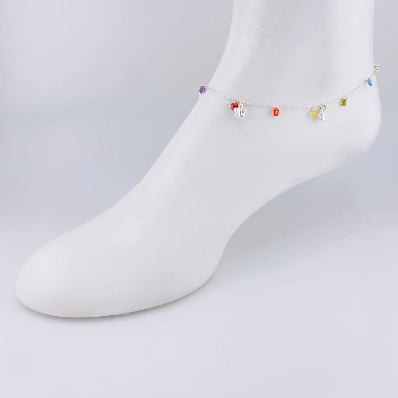 Anklet with Hanging Butterflies 3.55g / 10 1/2 in / 1.2mm Silver 925
