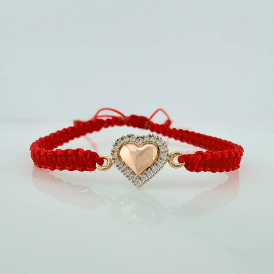 Pulsera Tejida Roja Corazon 0.85gr / Tres Oros 18K &