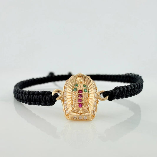 Pulsera Tejida Negra Virgen de Guadalupe 1.1gr / Oro Amarillo 18K &