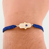 Pulsera Tejida Azul Mano Hamsa 1.05gr / Oro Amarillo 18K &