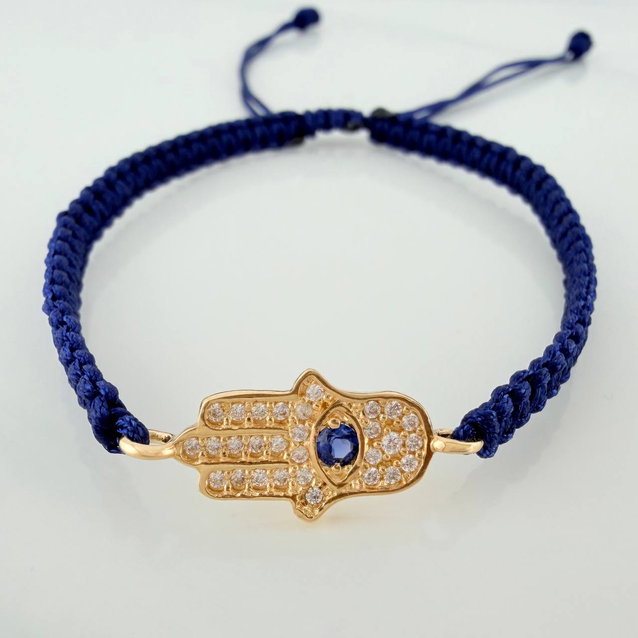 Pulsera Tejida Azul Mano Hamsa 1.05gr / Oro Amarillo 18K &