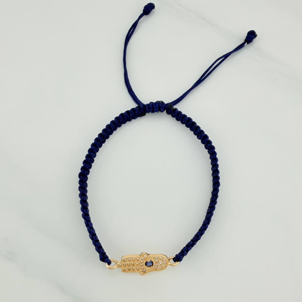 Pulsera Tejida Azul Mano Hamsa 1.05gr / Oro Amarillo 18K &