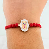 Red Woven Bracelet Virgin of Guadalupe 2.1gr / Three 18K Golds &